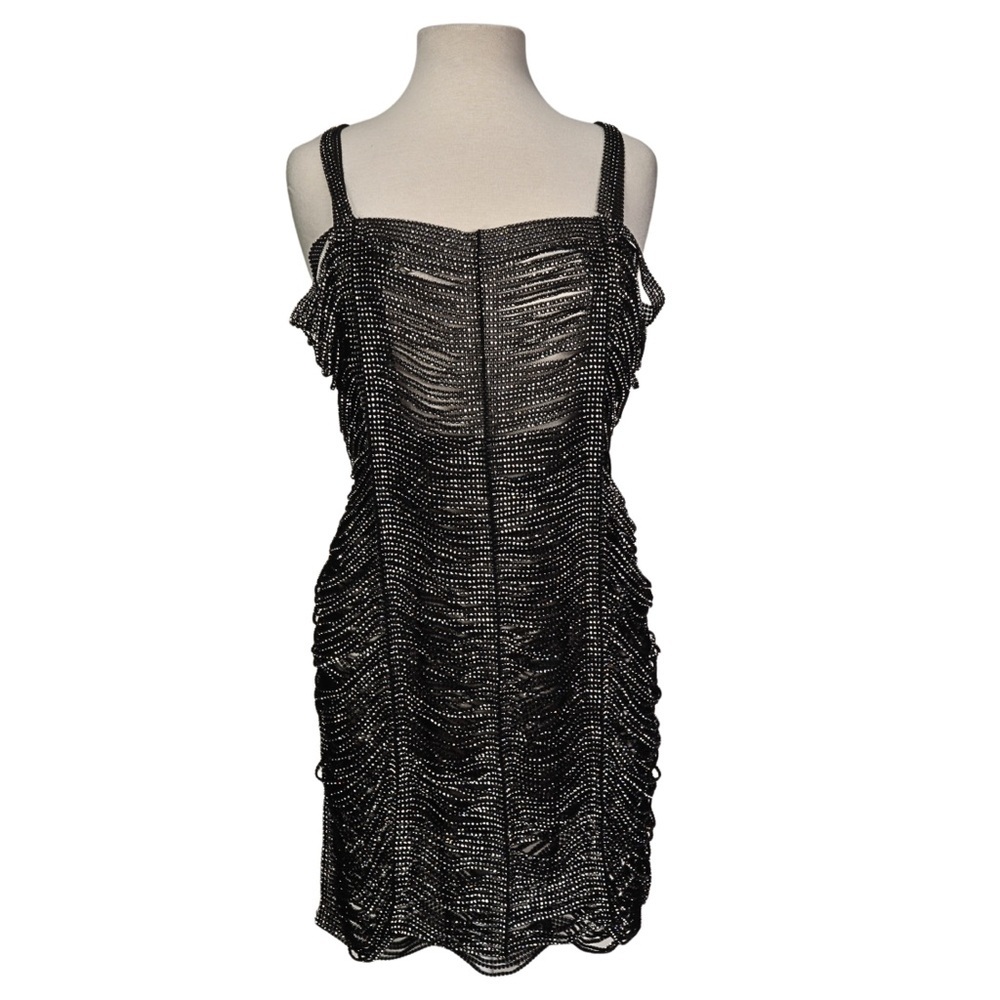 Eden Sky Mini Dress Rhinestone Strappy Black Coverup Party Night  Glam Size S